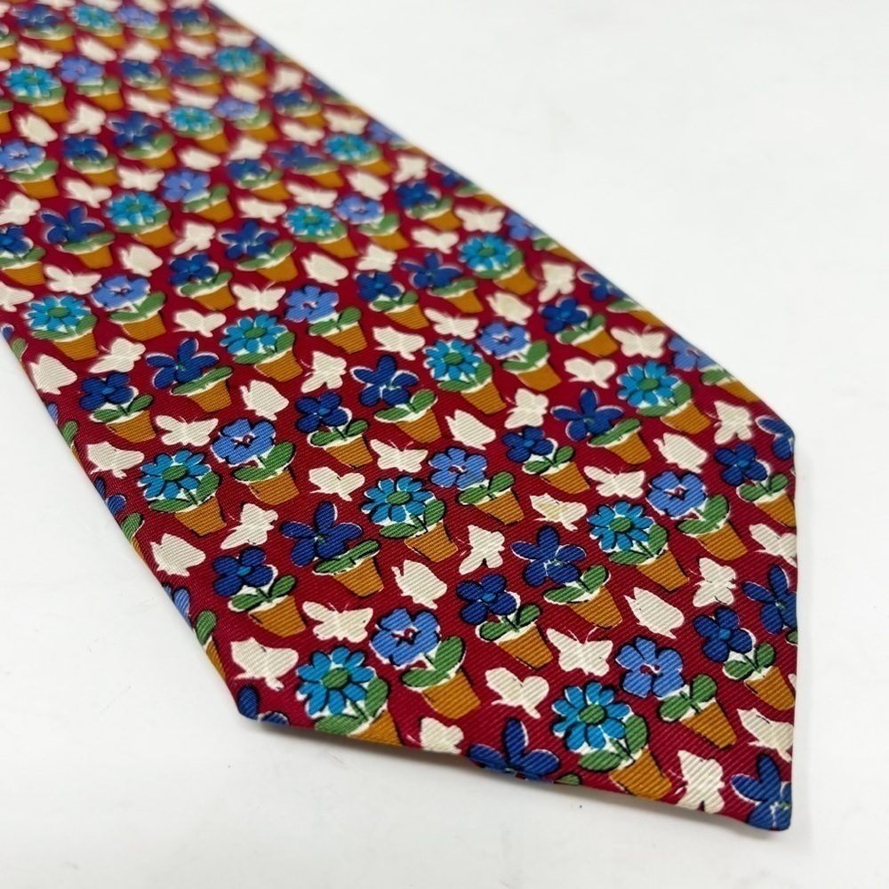 Vintage BURBERRYS Men’s Multicolor Flower Pot Print Tie Made In England